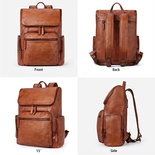 Bostanten Leather Backpack For Men 15.6 Inch Laptop Backpack Vintage Travel Office Bag Large Capacity Shoulder Bag Redbrown #TOP4
