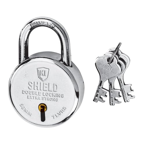 Image of 1001 Round Small Steel 50mm Keyed Padlock | (7 Levers, 3 Keys) (Silver Chrome Plated Finish) | Door Accessories, Shutter Lock, Lock for gate, Door Lock for Home, Durable Long Life