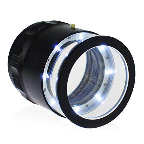 10X Illuminated Jewelers Loupe Magnifier with Interchangeable Reticle Scale, LED Light, 25mm Field