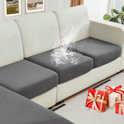 NAISI Waterproof Couch Cushion Covers Thick Velvet Fabric Washable Sofa
