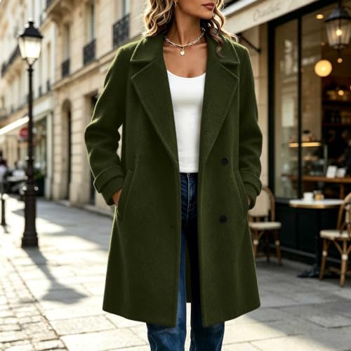 Womens Long Wool Coat Winter Casual Single Breasted Pea Coats - image 8