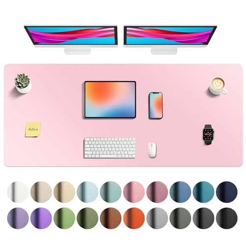 Image of Aothia Faux Leather Desk Mat - Non-Slip PU Leather Desk Blotter, Waterproof Writing Surface, Large Desk Pad for Office & Home (Fairy Pink, 55 inch x 24 inch)