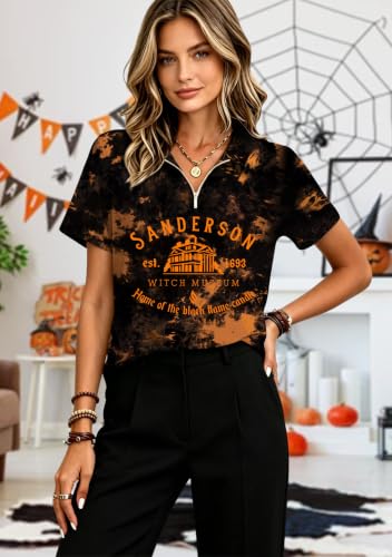 ELDPS Halloween Shirts for Women Sanderson Letter Print Graphic T-Shirt - image 3