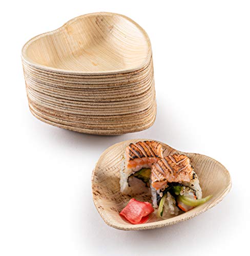 Brheez Palm Leaf Disposable Bamboo Style 4" Heart Shaped Plates - Natural Color - Elegant Sturdy - Biodegradable And Compostable (Pack Of 25) #TOP21