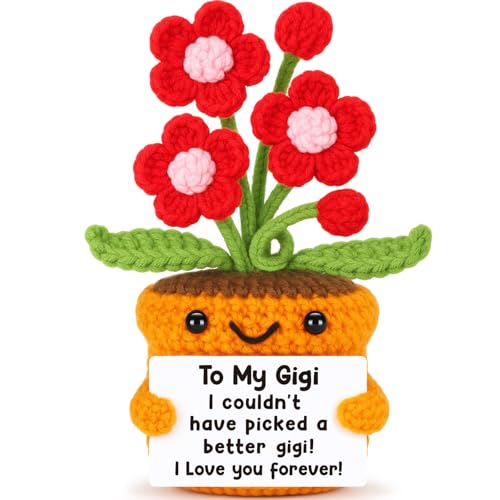 Gigi Gifts for Grandma Birthday Gift, Birthday Gigi Gifts from Granddaughter Grandson Grandchildren Grandkids Christmas Grandparents Day Handmade Crochet Flower I Love You Home Desk Decoration
