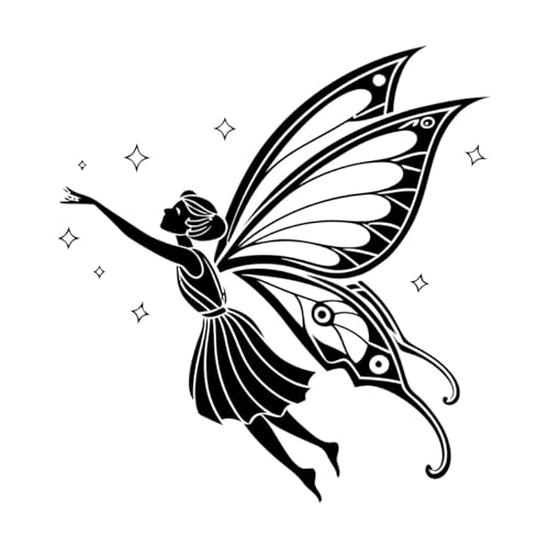 Princesa de hadas con silueta de vestido fluido Calcomanías de pared de vinilo 54.6x57.7cm Personalización personalizada Negro