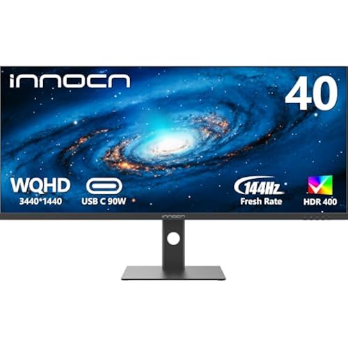 INNOCN 40 Inch Ultrawide Monitor 3440 x 1440p 144Hz PC Desktop Gaming Display, USB Type C 90W, HDMI, DisplayPort, HDR400, Built-in Speaker, Tilt/Height Adjustable - Black