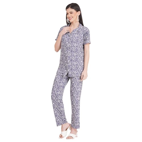 Image of Women's Pure Cotton Top & Pyjama Set - Printed Nightwear and Loungewear, Comfortable Night Suit for Sleep and Relaxation