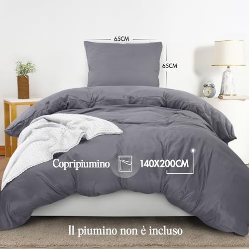 Image of Utopia Bedding Bed Linen 140 x 200 cm + 1 Pillowcase 65 x 65 cm, Grey | Microfibre duvet cover with zip, Oeko-Tex certified, easy to assemble - ideal for home and hotels