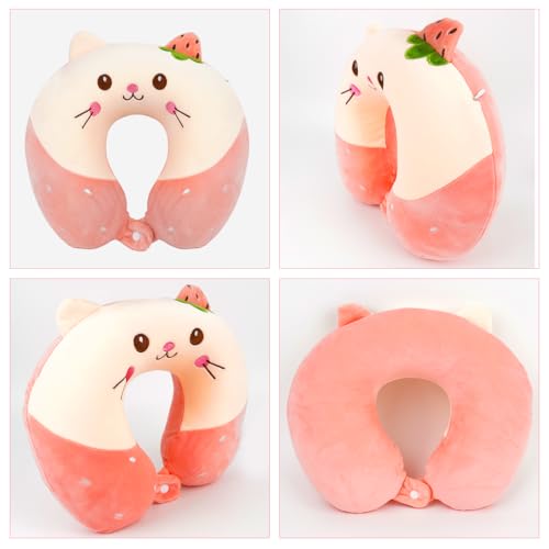 Wishstar Tier Reisekissen Rosa, Kinder Nackenkissen, Cartoon U-förmiges, Memory Schaum Nackenkissen, Stützkissen für Auto Zug Büro Heim Flugzeug für Reisen