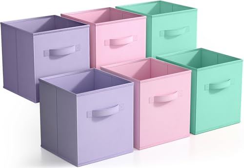 Sorbus 6-Pack Fabric Storage Cubes (11 Inch, Pastel Pink Purple Teal)