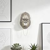Wall Mounted Animal Head Decor Faux Taxidermy Animal Retro Mural Decorative Metal Sculpture Home Decoration(Gorilla,Gold)