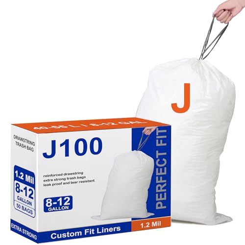 Image of Perfect Fits Code J 100 Count Compatible with simpIehuman Code J 1.2 Mil THICK 200 Count 8-12 Gallon White Garbage Can Liners Reinforced Drawstring Plastic Trash Bags PERFECT FIT & GRAND SAVE