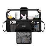 TOPDesign Universal Baby Stroller Organizer, Double Stroller Caddy with Detachable Mesh Bag & Heightened Insulated Cup Holders & Non-Slip Secure Hooks Accessories, Fits Most Strollers (Black)