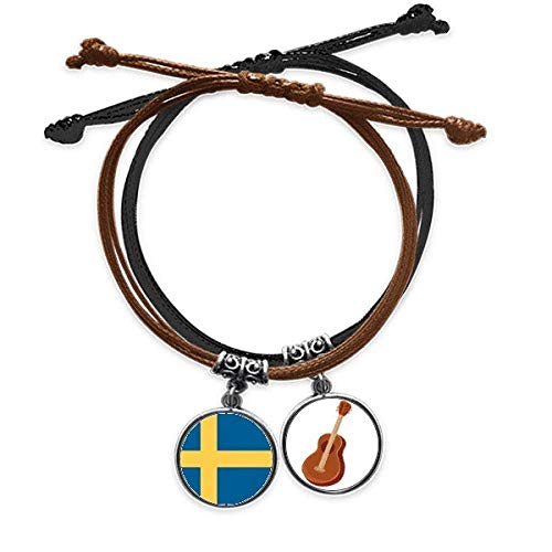 Pulsera de Suecia de cuerda y cuero con amuleto de guitarra
