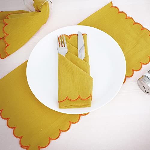 Image of FINGERCRAFT Scallop Edge Cloth Napkins | Set of 6 | 20x20 Inches | 100% Cotton | Table Napkins for Any Occasion | Washable, Perfect for Parties and Everyday Use (Yellow Flax, Set of 6)