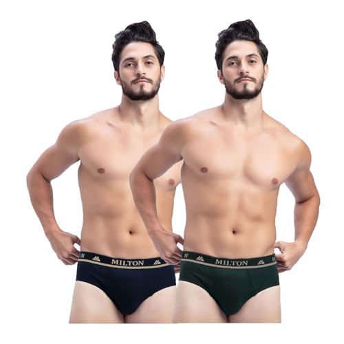 Image of Milton Mens Pure Cotton Solid Briefs|Soft Breathable Underwear for Men|Outer Elastic Comfort Fit Waistband|Skin-Friendly Essentials|Multi-Color, Color Name May Vary as per Availability|Pack of 2