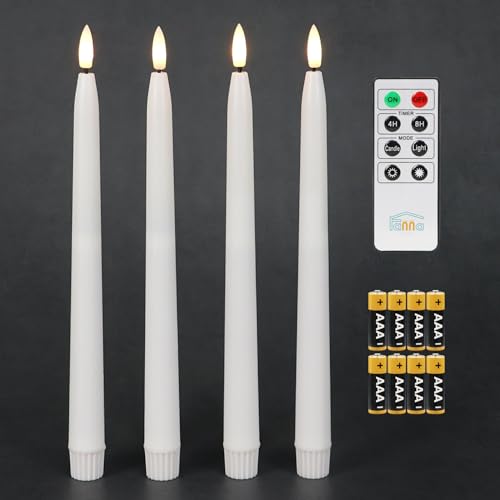 Fanna flamlösa avsmalnande ljus med timer, batteridrivna LED-ljusstakar äkta vax färdiga, 2 fjärrkontroller och batterier ingår – H 11 tum set med 9 (vit)
