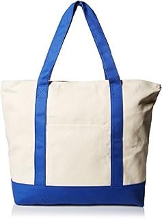 DALIX 22" Large Cotton Canvas Zippered Shopping Tote Grocery Bag in Royal Blue