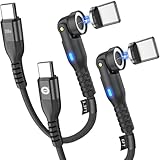 EndlesShine Magnetic USB C Charging Cable PD 100W 2 Pack 3.3FT+6FT, Magnetic Phone Fast Charger 90 Degree Right Angle 180 & 360 Rotation 9 PIN 480Mbps Data Transfer Magnet Cord for Type C(Black)