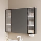 Moderno armario LED con espejo de baño con función de antivaho HD, diseño minimalista, almacenamiento oculto para maquillaje y artículos esenciales, perfecto para baños elegantes