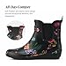 HISEA Rubber Rain Boots for Women Fashion Waterproof Chelsea Boots Short Ankle Garden Shoes Wedge Heel Anti-Slipping Rainboots for Ladies Outdoor Work Booties with Comfort Insole, Size 9 Black Floral