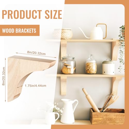 Image of Vercraft 4 Pcs Wood Corbels Wooden Shelf Brackets, Unfinished Paintable Bracket with Hanging Hook for Doorway Countertop Kitchen Cabinet Book Shelves, Rubber Wood (8 x 8 x 1.75 Inches)