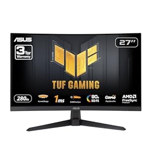 ASUS TUF Gaming 27” 1080P Curved Monitor (VG27VQM1B) – Full HD, 1500R, 280Hz, 1ms, Extreme Low Motion Blur, FreeSync Premium, Shadow Boost, Eye Care, 90% DCI-P3, DisplayWidget Center, 3 yr Warranty
