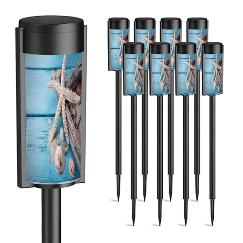 BVCAHSAW 8 Pack Solar Pathway Lights Outdoor Waterproof Seashells Sand