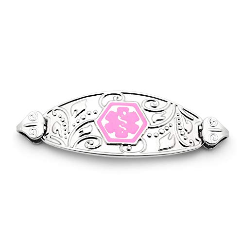 Filigree Pink Medical ID Tag for Bracelet - Lymphedema Alert No BP/IV Needles (Right ARM)