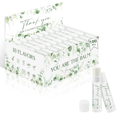 Image of 100 Pack Moisturizing Lip Balms Bulk Wedding Party Favors Thank You for Celebrating With Us Gifts Baby Shower Birthday Gift Sage Green Eucalyptus You Are The Balm Beeswax Giveaways Guests
