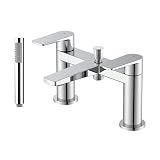 Home Range Miscelatore per vasca da bagno con soffione doccia | Miscelatore a doppia leva con finitura cromata | Struttura in ottone | Viene fornito c