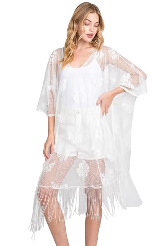 Image of RIAH FASHION Bohemian Sequin Glitter Shawl Wrap Poncho - Kimono Cardigan, Sparkly Metallic Mesh Scarf, Open Knit Crochet