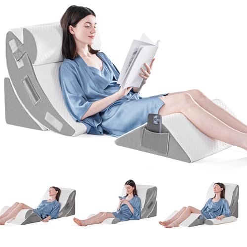 4PCS Orthopädische Bett Keil Kissen Set für das Schlafen, Post Chirurgie Schaum Kissen für Körper, Rücken und Beine Schmerzlinderung, Dreieck justierbare Stützkissen mit Säure Reflux Schlafkissen Weiß
