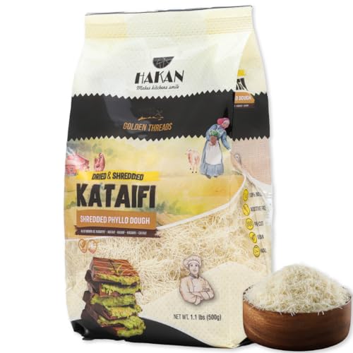 Hakan Kataifi Shredded Phyllo Dough, Kataifi Pastry, Kadayif for Dubai Chocolate Bar Pistachio, Knafeh, Kunafa Dough, Middle Eastern and Mediterranean Pastries, 500 g (1.1 lb.)