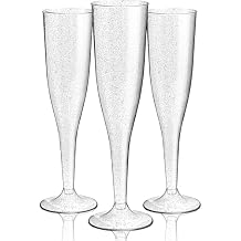 WDF 36 Pack Silver Glitter Plastic Champagne Flutes - 7OZ Disposable Silver Champagne Glasses for Baby Shower Wedding Spring