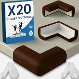 HAPPY CHLEA® 20 x Protector Esquinas Bebe de Goma con Tecnología de Espuma Activa, Protectores para Niños y 2 x Cierre Seguridad Cajónes Bebe, Esquineras para Cama, Mesa, Muebles, Esquinas (Marrón)