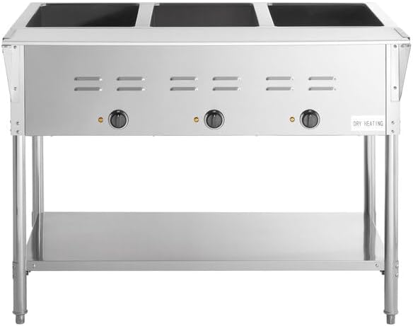 Miniatura 2 de Mesa de vapor eléctrica de 3 bandejas, acero inoxidable, 120 V 1500 W, pozo abierto con estante inferior, 43 x 30 x 34 pulgadas, calentador de