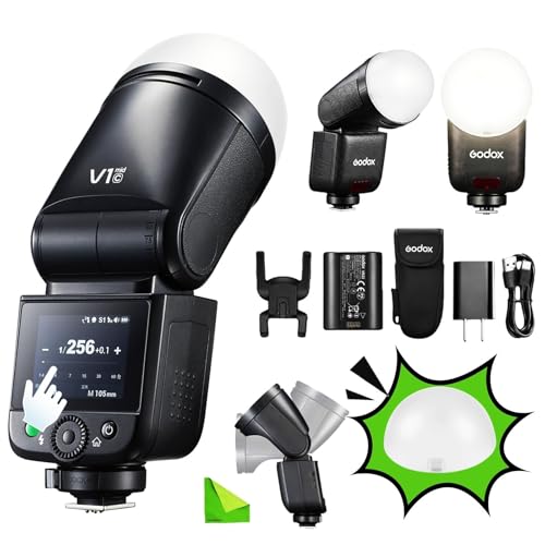 Godox V1 mid V1mid C with Diffuser Dome (Godox AK-R11) TTL Round Head Camera Flash for Canon EOS R5 R6II R8 R50, HSS 2.4G 1/8000s, 55Ws Power Output, 1.7s Recycle Time, 650 Full-Power Flashes