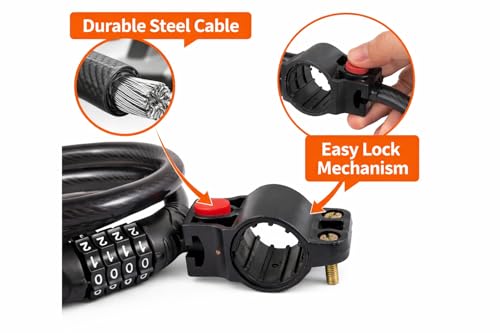 Image of CRADIAC - Cycle Lock | Helmet Locks | Cycle Locks for Bicycle | Helmet Locks for Mens Bike | Keyless Numeric Bike Cable Lock | Multi-Purpose for Bikes, Cycles, Helmets, Scooters, Gates