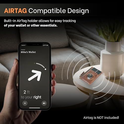 AirTag Wallet for Men – RFID Blocking Slim Leather Wallet with Built-in AirTag Holder, Holds 6 Cards, Zipper Coin Pocket, 1 ID Window, Minimalist Front Pocket Wallet – Full Grain Leather4