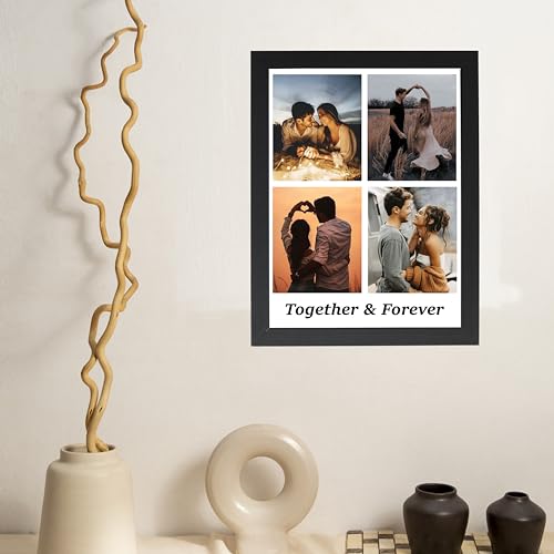 Image of Personalized Collage Rectangular Wood Wall Mount Photo Frame With Your 4 Pictures | Customised Gift For Anniversary, Birthday, Wedding, Couples, 8X10 Inch, Black