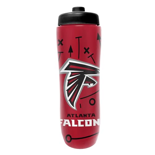 Image of Party Animal NFL Football Squeeze Bottle, 32 oz, Atlanta Falcons | Slim, lightweight BPA-free sports water bottle with quick-flow squeeze; fits backpacks & cup holders for kids or adults