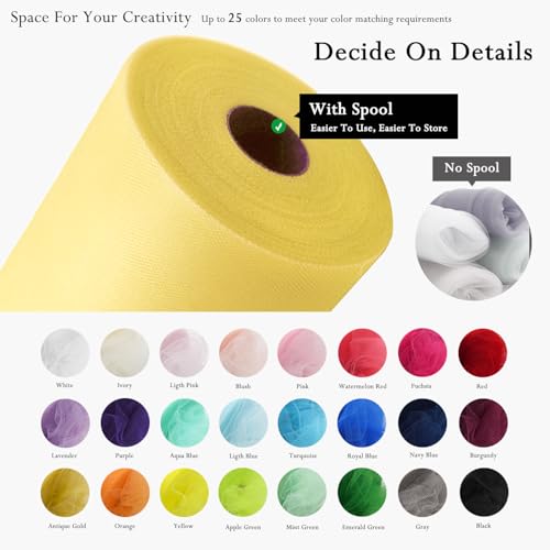 Image of Yellow Cream Tulle Fabric Rolls 54 Inch by 40 Yards Tulle Bolt Spool for Wedding Decorations DIY Tutu Baby Shower Table Skirt Ceiling Decor Birthday Party Craft Supplies