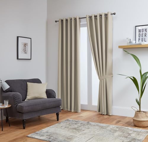 John Aird Blackout Curtains Thermal Energy Saving Eyelet Curtains for Bedroom & Living Room Including Tie Backs (Natural, W 90" x L 54" (2 Panels)