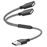 POHFP USB Y Splitter 1 in 2 Out 1Ft/30cm, USB Male to 2 Female Cable for PC/Laptop/MacBook/Keyboard/PS4/PS5/Flash Drive/LED Etc.(Black)
