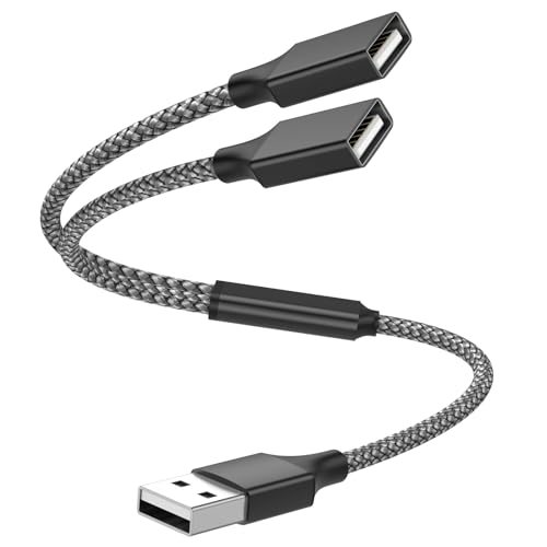 POHFP USB Y Splitter 1 in 2 Out 1Ft/30cm USB Male to 2 Female Cable for PC/Laptop/MacBook/Keyboard/PS4/PS5/Flash Drive/LED (Black)