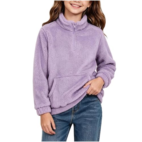 Girls Fleece Sweatshirts Mockneck Half Zip Up Fuzzy Sweat Shirt Winter Tops - image 1
