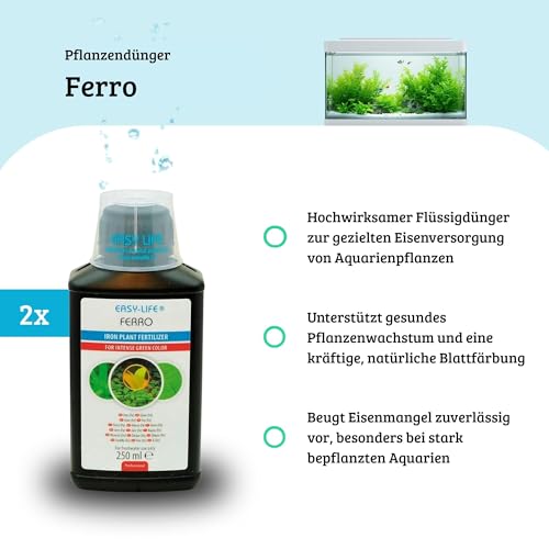 Easy Life Ferro 2er Pack – 2X 250 ml Flüssiger Eisen-Dünger für Aquarium-Pflanzen, unterstützt gesundes Wachstum, kräftige Pflanzenfarbe, einfach anzuwenden, sicher für Fische