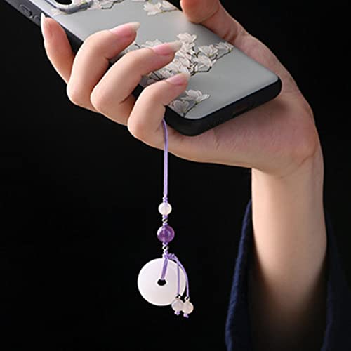 Acogo Phone Charm White Jade Concentric Ring Hand Polished Buckle Purple Phone Strap Charm Chinese Style Retro Keychain For Women #TOP4